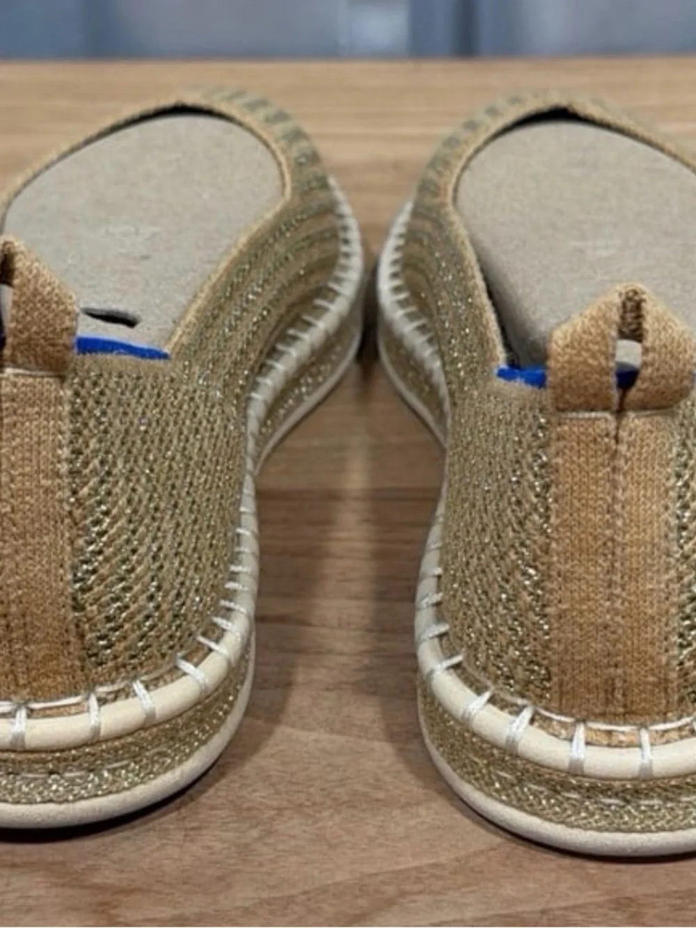 Rothy's Gold Stripe Espadrille Slip-On Flats